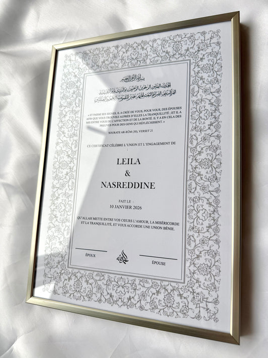 Certificat de Mariage islamique personnalisé | Modèle Nikah     Fiḍḍah ✨
